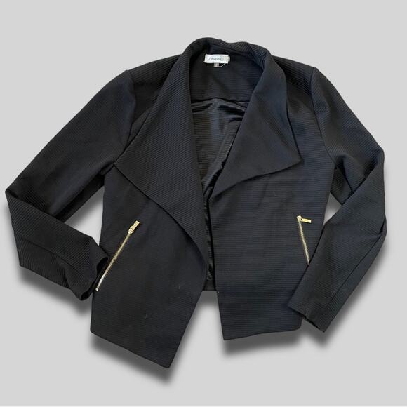 CALVIN KLEIN OPEN FRONT BLAZER EXPOSED ZIPPER POCKETS BLACK - M - Picture 1 of 5